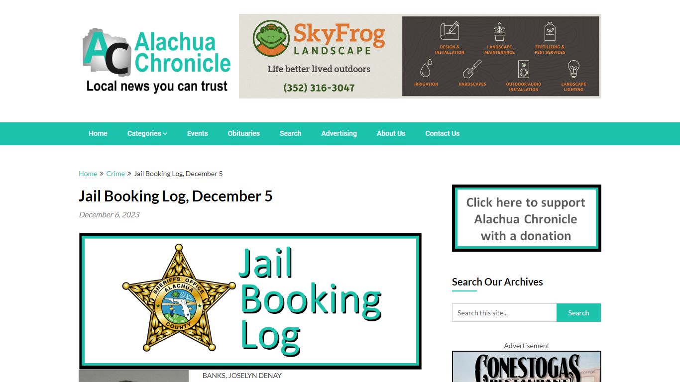 Jail Booking Log, December 5 - Alachua Chronicle